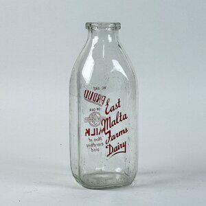 Vintage East Malta Farms Dairy One Quart Glass Milk Bottle Nostalgia